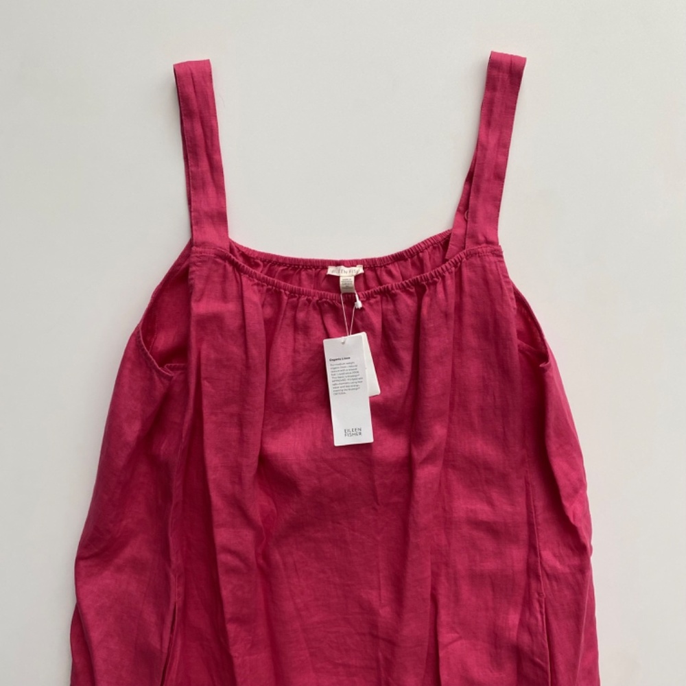Eileen Fisher Nwt Organic Linen Calf Length Cami Dress Geranium Pink XL - Picture 3 of 3